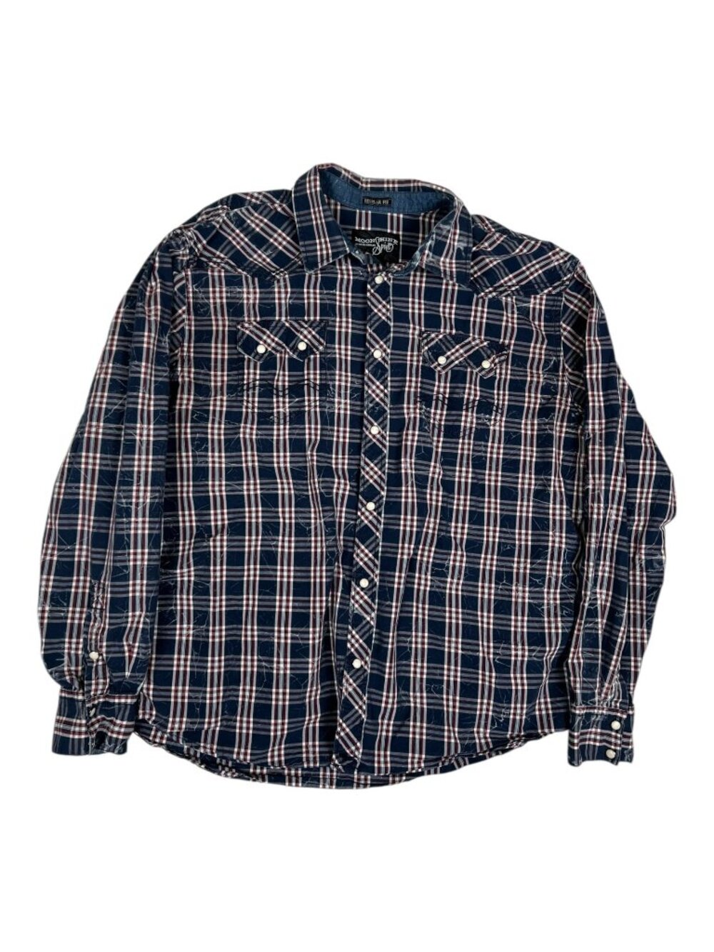Moonshine Spirit Shirt Mens Large Blue Plaid Western Snap Front Regular Fit